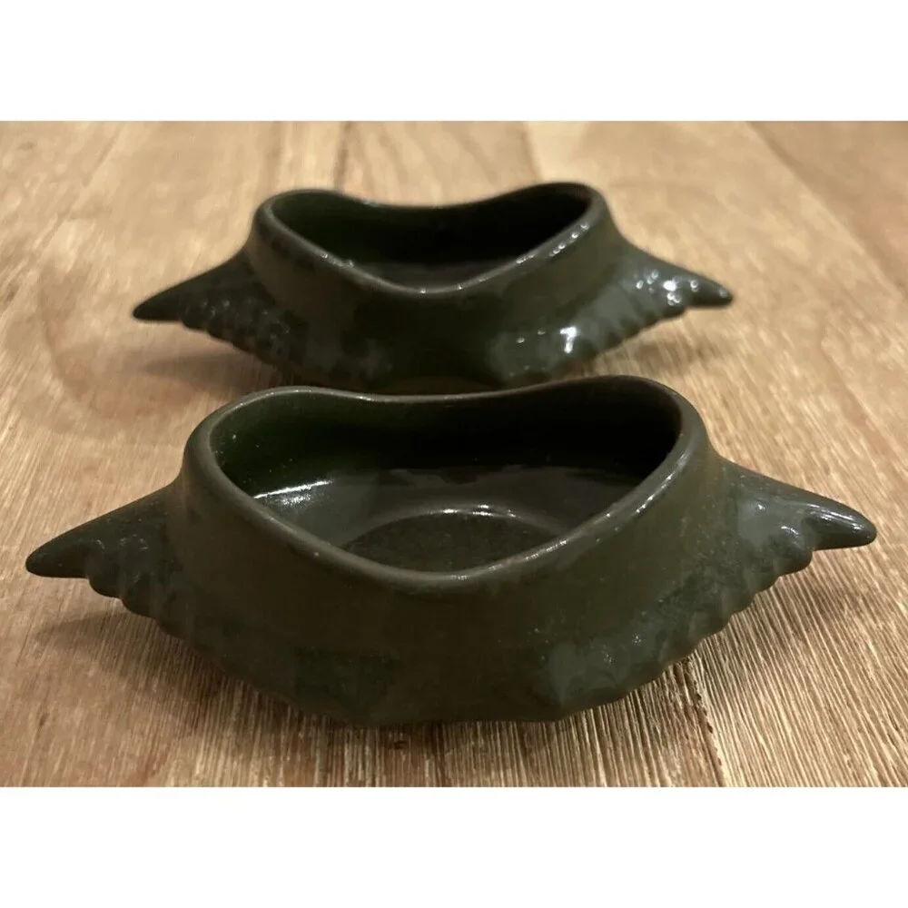 Hall Pottery Deviled Crab Baking Dish GREEN Butter Cup Ceramic #232 Ramekin (2)